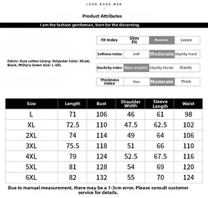 Detailed size chart for men's cotton jacket with measurements from L to 6XL