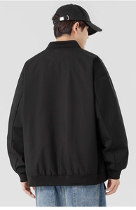Vue arrière d'un blouson aviateur noir pour homme avec col et poignets en bord-côte