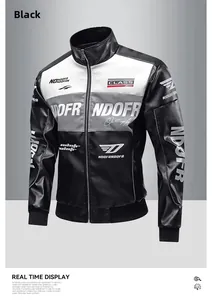 Detailansicht der Kunstlederjacke im American Racing Stil mit schwarz-weißem Farbblockdesign