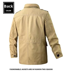 Khaki heavy cotton jacket back view with epaulettes and decorative stitching details