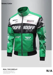 Detailansicht der amerikanischen Vintage-Motorradjacke aus Kunstleder mit grünen Nähten