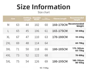 Detailed size chart for slim fit faux leather jacket ranging from size M to 5XL