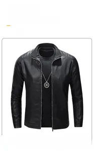 Detail of black motorcycle jacket collar with quilting and silver zipper on the shoulder