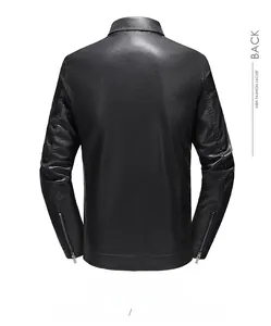 Rear view of black leather jacket showing slim fit cut and silver zipper cuffs