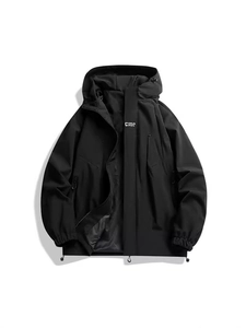 Men's Outdoor Windbreaker Jacket Hooded Windproof Polyester Coat Fashion Sports Casual Workwear Style Outerwear For Hiking Camping