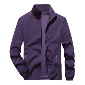 Giacca a vento casual da uomo viola scuro con colletto rialzato e tasche con zip