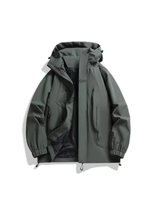 Olive green outdoor windbreaker jacket with adjustable hood and ASPLGN SPORTS logo