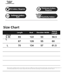 Size chart for men's casual PU leather jacket with fit and thickness index details