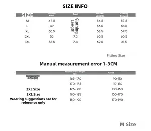 Detailed size guide table for striped cotton long sleeve shirt from size M to 3XL