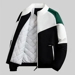 Men American Style Color Block Varsity Jacket Windproof Quilted Padded Baseball Jacket Casual Sports Outerwear Teenagers