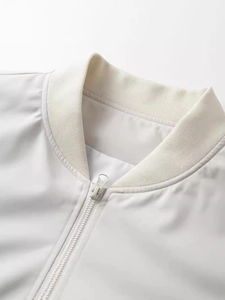 Men's American casual baseball jacket featuring a ribbed collar and sleek front zipper