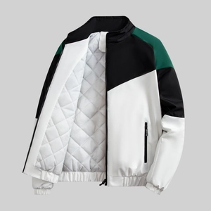 Men's color block windbreaker jacket with quilted lining and stand collar in tricolor design