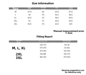 Detailed size chart for men's shirt with measurements and height weight recommendations
