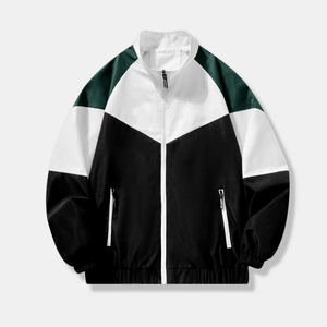Men's color block windbreaker jacket with stand collar in black, green and white