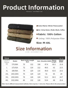 Tableau des tailles détaillé pour veste en coton homme avec mesures de M à 4XL