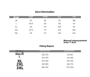 Detailed size chart for men's denim vest with measurements for M to 3XL sizes