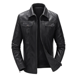 Men's Casual PU Leather Jacket With Lapel Zipper Design Slim Fit Windproof Biker Coat For Autumn Winter Outdoor Daily Moto Outerwear