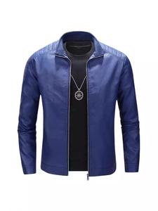 Men Stand Collar PU Leather Jacket Slim Fit Moto Bomber Coat Autumn Winter Solid Color Zipper Casual Fashion Outerwear