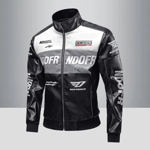 Herren PU-Lederjacke im Racing-Stil mit Colorblocking-Design und Stehkragen