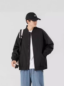 Blouson aviateur noir vintage pour homme avec col montant et coupe décontractée