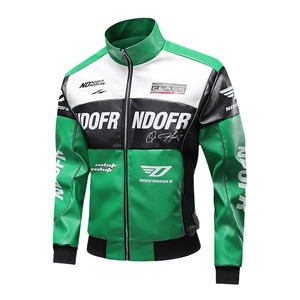 Grün-weiße Herren-Motorradjacke aus Kunstleder mit modischem sportlichem Aufdruck