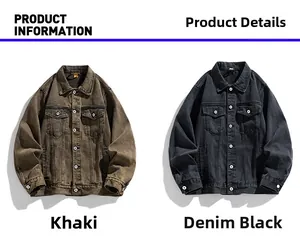 Flat lay of khaki and black denim jackets with chest pockets and washed texture