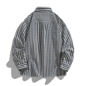 Men's striped cotton long-sleeved shirt jacket with classic black and white textured stripes