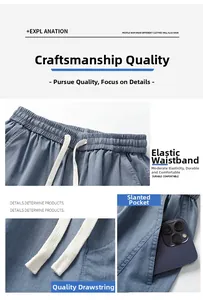 Détails du short décontracté bleu avec taille élastique à cordon et poches latérales