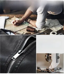 Detail showing high-quality black leather texture with silver metal zipper and stitching