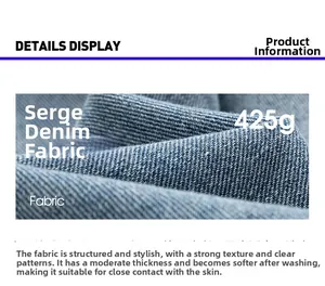 Close-up of 425g twill denim fabric showing high-quality fiber texture and blue wash