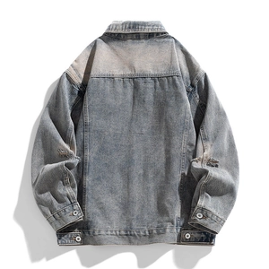 Men's retro light blue washed denim work jacket with oversized fit and back details