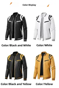 Collage of four men's faux leather biker jackets in different color combinations