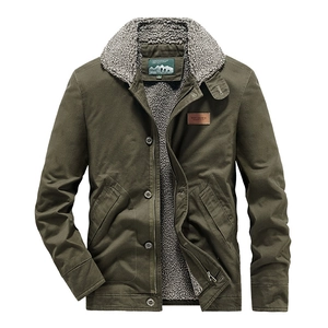 Veste en toile de coton vert olive pour homme avec doublure polaire grise et fermeture