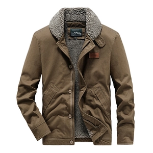 Veste en coton épais pour homme marron foncé avec col en polaire et doublure chaude