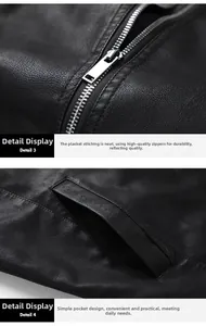Close-up of premium black leather jacket featuring high-quality zipper and smooth pocket seams