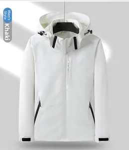 Détails de la veste de randonnée imperméable avec capuche coupe-vent et zips noirs