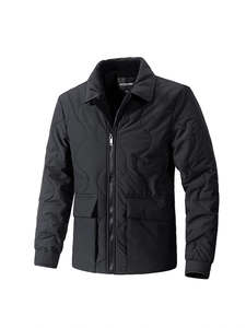 Men's Wave Quilted Jacket 100% Polyester Lapel Collar Zip Up Padded Coat Business Casual Outdoor Warm Windproof Outwear
