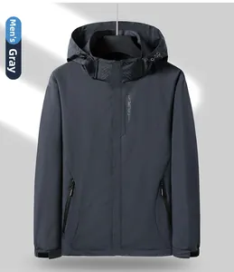 Veste outdoor grise pour homme avec col montant et logo EXPLORE imperméable