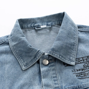 Japanese style washed denim vest jacket with unique collar details and graffiti prints