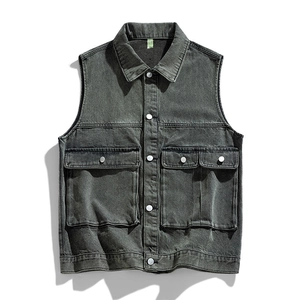 Men's Vintage Washed Denim Vest Loose Fit Multi-Pocket Sleeveless Jacket For Casual Daily Cotton Blend Denim Waistcoat