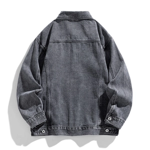 Men's loose fit grey denim jacket in retro washed style with drop shoulder design