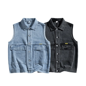 Men Denim Vest Washed Distressed Waistcoat Japanese Retro Streetwear Cotton Blend Sleeveless Jacket Utility Pockets Vintage Outerwear
