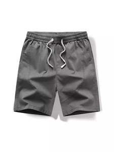 Short Décontracté en Mélange de Coton pour Homme Été Respirant Ample Sportif Longueur Genou avec Cordon de Serrage