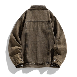 Classic men's washed denim jacket in vintage brown with back seam detailing