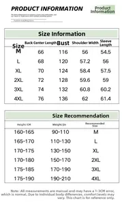 Detailed size chart for men's casual work jacket showing measurements from M to 4XL