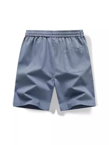 Short décontracté en coton bleu gris pour homme avec taille élastique et poche