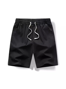Short décontracté noir pour homme en coton avec taille élastique et cordon pour l'été