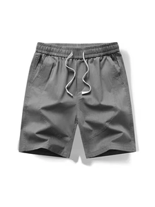 Short décontracté gris pour homme en coton avec cordon de serrage et poches latérales