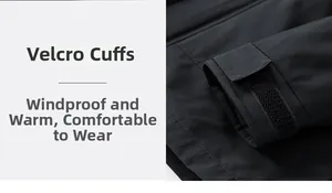 Close-up of adjustable velcro cuffs on black windproof jacket for men outdoor performance