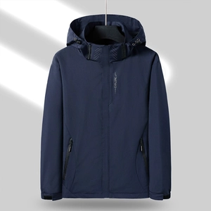 Veste outdoor imperméable bleu marine à capuche avec broderie EXPLORE et poignets réglables
